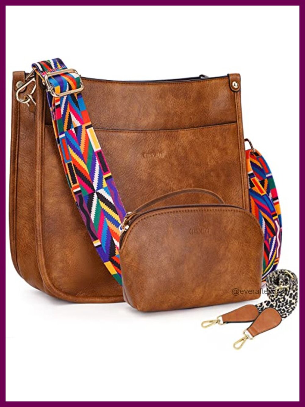 Vegan Leather Crossbody Bag Purse Set Hobo Handbag Wallet 2 Adjustable Straps